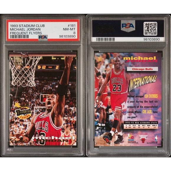 1993 Stadium Club Michael Jordan #181 PSA 8 NM-MT Near Mint Basketball Card - Picture 1 of 3